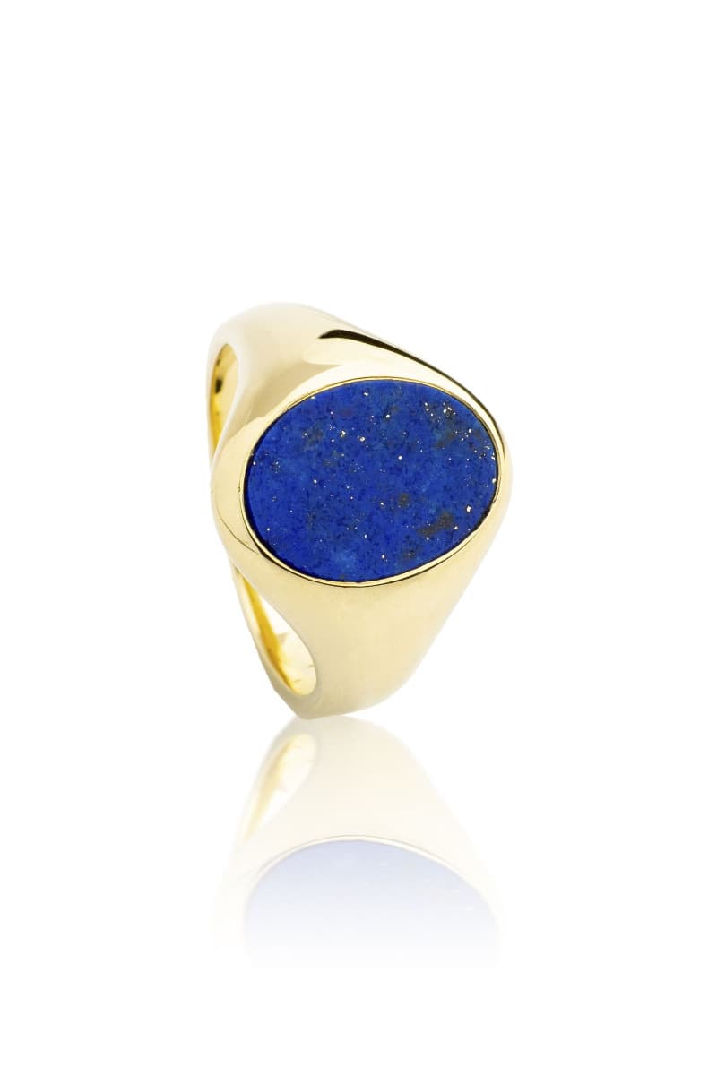 Siegelring "Moritzburg" aus Gelbgold mit blauen Lagenachat und Monogramm-Gravur